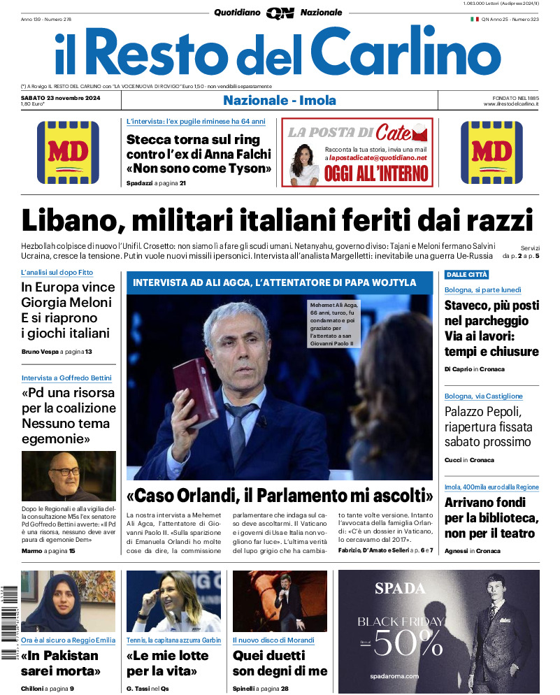 Prima-pagina-il resto del carlino-edizione-di-oggi-20241123